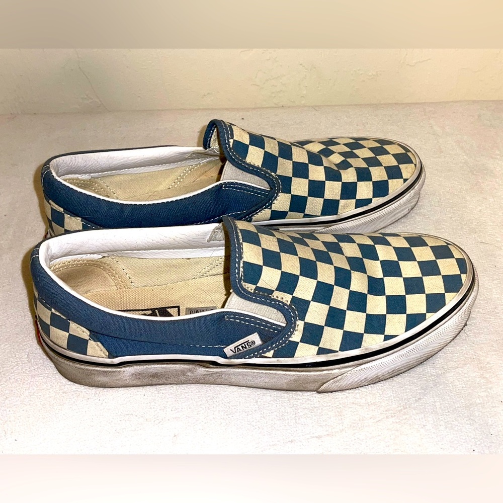 Size 8.5 Teal Checkered Vans slides